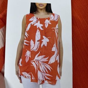Cristina B Women's XL Floral Blouse Orange d1206